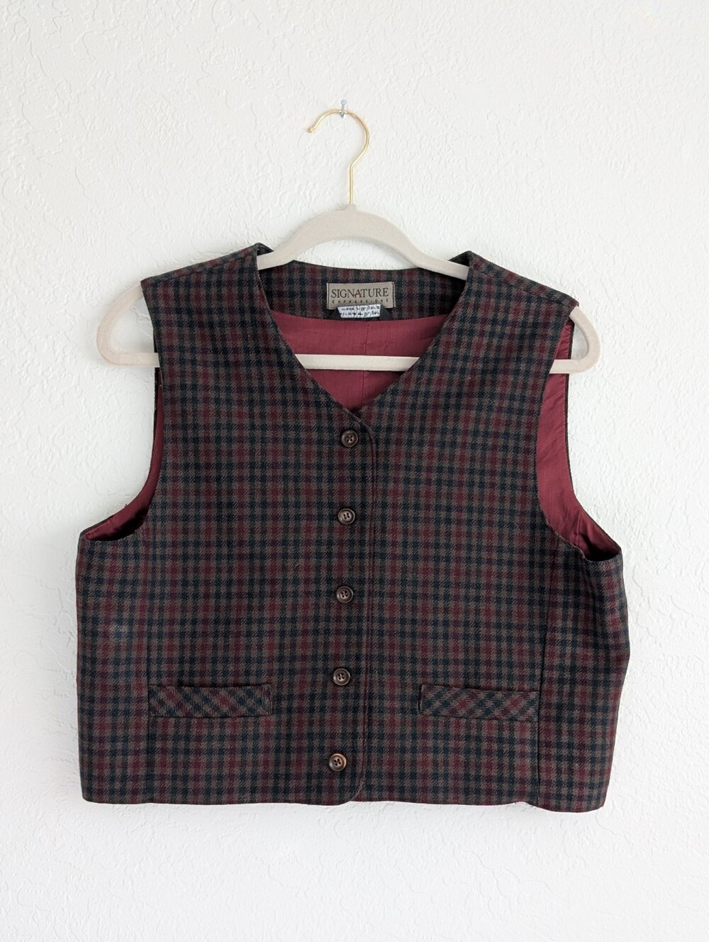 Signature Expressions Plaid Vest in Burgundy & Forest